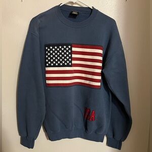 PM SPORTS Vintage‎ Fleece American Flag Patriotic Crewneck Red White Blue Wms M